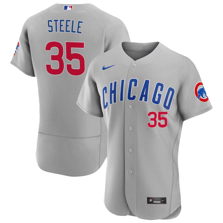 Mens Chicago Cubs #35 Justin Steele Nike Gray Road FlexBase Player Jersey Dzhi